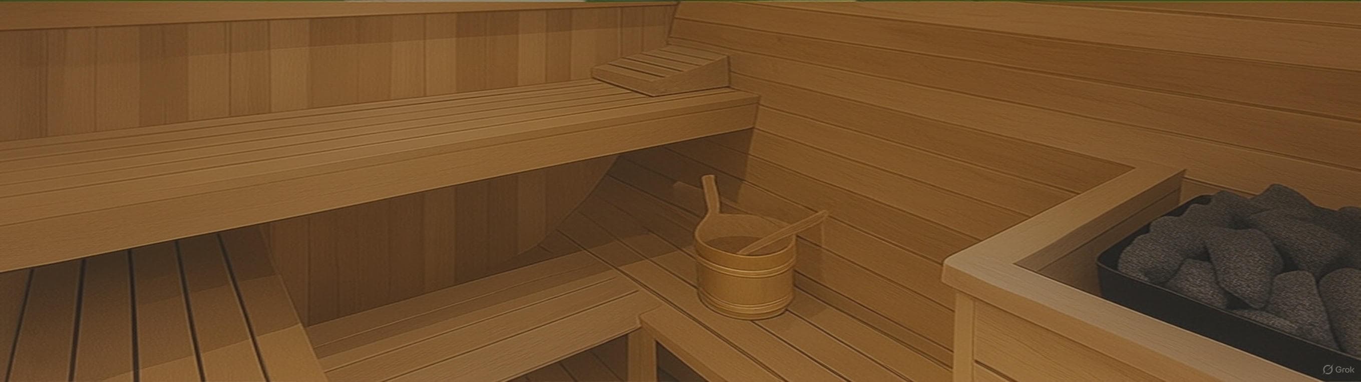 大きな窓のあるモダンなサウナの内観