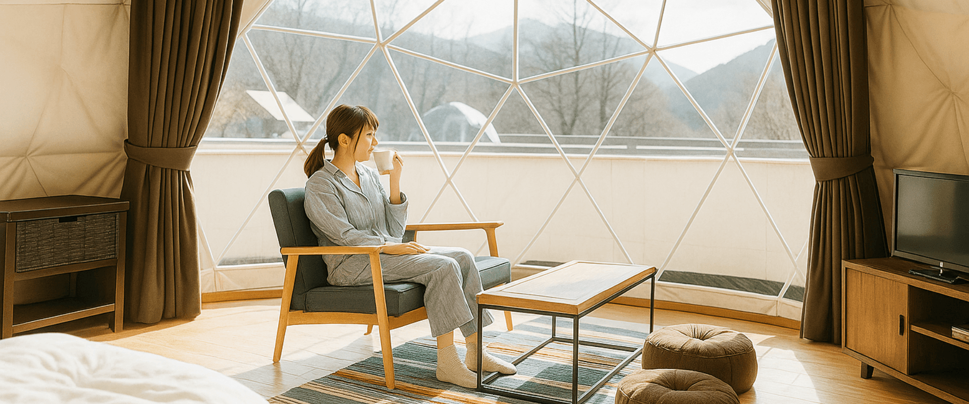 自然を満喫する女性